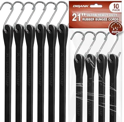Bungee Cords Heavy Duty Outdoor 21", 10 Pack Rubber Bungee Straps with Metal S Hooks, EPDM Tarp Straps for Cargo, Canopy, All-Weather Use, 180 lbs Load
