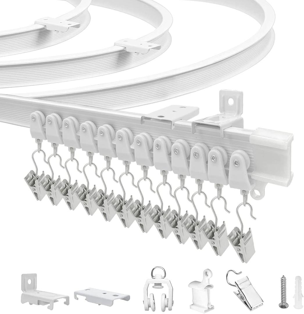 Ceiling Curtain Track, Flexible Bendable Curtain Track Wall Mount Curtain Rail Track System 16Ft Ceiling Track for Curtains Curved Curtain Track for Bay Window, Room Divider