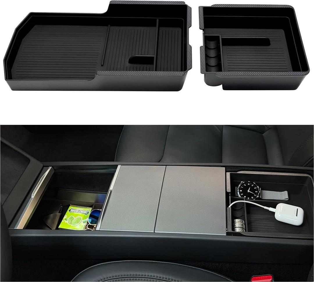 JVMA Center Console Organizer (Full Size) Armrest Console Organizer for Tesla Model 3 Highland Accessories 2024 2025 2026 (US Patent) Non-Slide