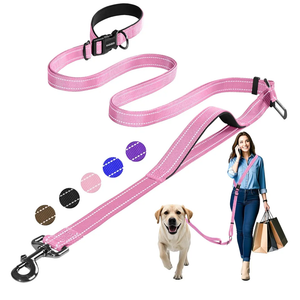 Hands-Free Dog Leash with Adjustable Length 6-9FT + Dual Padded Handles Reflective Safety for Night Walks | Suitable for Medium to Large Dogs & Puppies Pink-L