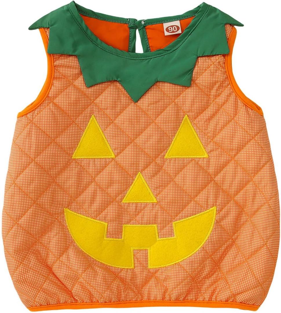 Ritatte Toddler Baby Girl Boy Halloween Outfit Funny Pumpkin Face Sleeveless Shirt Embroidery Pumpkin Spooky Season Tank Tops (18-24 Months, Orange-yellow)