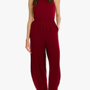 Happy Sailed Womens Jumpsuit Casual Crew Neck Sleeveless Jumpsuits High Waist Long Pant Rompers with Pockets S