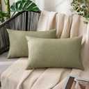 MIULEE Pack of 2 Decorative Outdoor Solid Waterproof Throw Pillow Covers Faux Linen Garden Farmhouse Cushion Cases for Patio Tent Balcony Couch Sofa 20x12 Inch Light Olive Green
