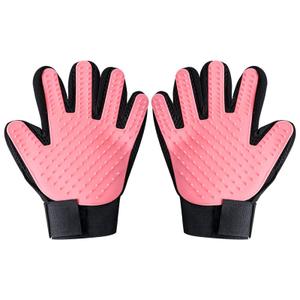 Efficient Pet Grooming Glove - Gentle Shedding Brush for Dogs, Cats, Horses, & more with Long & Short Hair - 1 Pair (Pink)