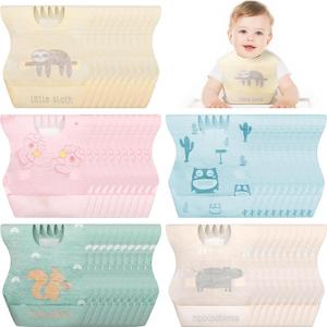 Shinymoon 100 Pcs Disposable Baby Bibs Individual Wrapped Travel Bibs Waterproof Food Catcher for Toddlers Girls Boys Feeding, Cute Style