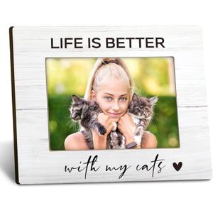 Cat Picture Frame 8X10, Cat Photo Frame, Cat Gifts For Women Cat Lovers Men Girls Frames, Cat Gifts Lovers for Kids, Life Is Better With Cats Picture Frames For Tabletop Wall