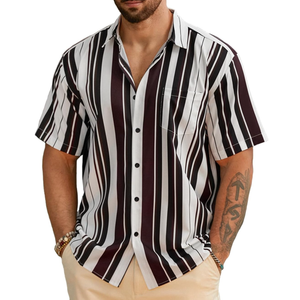 Hardaddy Men's Striped Shirts Casual Short Sleeve Button Down Summer Hawaiian Shirts, Size 3XL