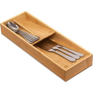 guiogc Bamboo Silverware Drawer Organizer, Kitchen Cutlery Tray,Utensil Holder for Spoons, Forks, Knives in Kitchen