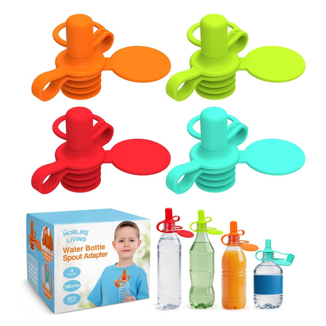 Morlike Living Water Bottle Spout Adapter, Silicone Baby Water Bottle Adapter for Toddlers, Protects Kids Mouth - No Spill & BPA Free (Mix - 4 Pack)