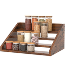 4 Step Spice Rack Organizer for Cabinet, Robust Wooden Display Riser Shelf Seasoning Organizer for Countertop Cupboard Pantry, Condiment Jar Kitchen Storage Holder Super Sturdy Stand, Rusitc Brown
