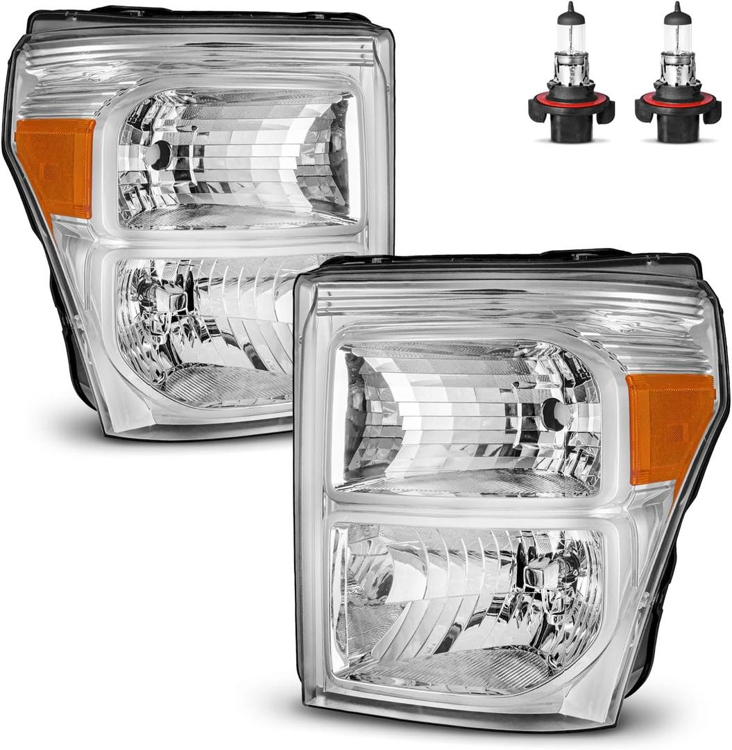 Headlights W/Bulbs for 2011 2012 2013 2014 2015 2016 Ford F250 F350 F450 F550 Super Duty Halogen Headlamp Replacement Driver & Passenger Side