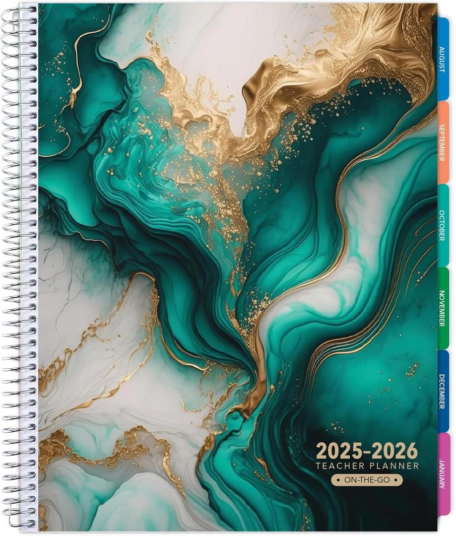 Aug 2025-Jul 2026 Lite Teacher Lesson Planner Notebook 8.5x11 Daily Weekly Monthly Organizers - Includes 7 Periods, Dated Calendar, Page Tabs, Bookmark, and Planning Stickers (Teal Gold Marble) Aug 2025-Jul 2026 Lite Teacher Lesson Planner Notebook 8.5x11 Daily Weekly Monthly Organizers - Includes 7 Periods, Dated Calendar, Page Tabs, Bookmark, and Planning Stickers (Teal Gold Marble)