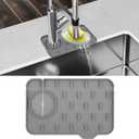 Dimeho Sink Faucet Splash Guard Mat Silicone Soap Dish Pad Faucet Handle Drip Catch Sponge Holder Sink Protector Trays for Bathroom Kitchen Countertop Gadgets Accessories (Gray)