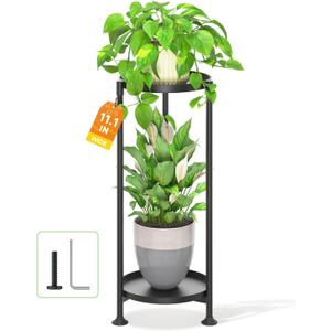 LASZOLA 2 Tier Black Plant Stand Indoor for Large Tall Heavy Duty Flower Planter, Metal Vertical Multi Level Rack for Narrow Floor Corner, Sturdy Round Holder Organizer, Modern, Mid Century, Farmhouse