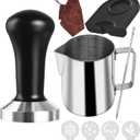 51 mm Coffee Tamper Set Coffee Press for Portafilter Machine Espresso Tamper with Tamper Mat, Frothing Pitcher (350ml/11.836oz), Barista Towel, Latte Art Pen and Decorative Stencils (Black)