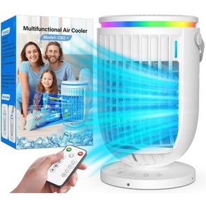 Portable Air Conditioners,Personal Mini Air Conditioner Fan with 1200ml Water Tank,4 in 1 Evaporative Air Cooler Cooling Fan with 3 Speeds,7 Colors Night Light, Portable AC for Bedroom Office Desk