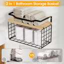 Towel Racks for Bathroom,Towel Rack Wall Mounted, 6 Tier Rolled Or Folded Towel Holder with Floating Shelves, Bathroom Towel Holder for Bath, Hand Towels,Metal,Walnut Wood Panel