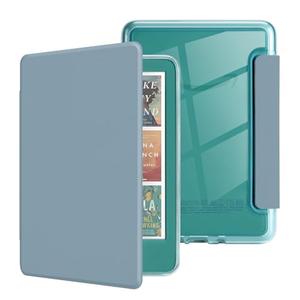 MOROCK Case for 7" Kindle Paperwhite(12th Generation-2024 Released), Fits Kindle Colorsoft Paperwhite Signature Edition, PU Leather and PC Clear Acrylic Back Cover, Auto Sleep/Wake, Misty Blue