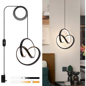 Sovinzert 3000~6000K Plug in Pendant Light Fixtures, Touch Switch Hanging Lamp Plug in Modern Pendant Lamp, Black Hanging Light for Kitchen Island, Bedroom, Dining Room, Living Room,1 Pack