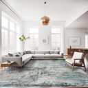 RUUGME Abstract 9x12 Washable Rug - Area Rugs for Living Room Waterproof Large Indoor Ultra Thin mat for Bedroom Stain Resistant Non-Slip Backing Distressed Soft Room Farmhouse Floor Carpet 9X12 Blue (9ft x 12ft)