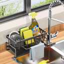 Sponge Holder for Kitchen Sink, Self-Drainage Kitchen Sink Caddy, Rustproof Steel Dish Sponge Organizer with Removable Dishcloth Rack, Soap Dispenser Brush Holder Storage for Bathroom, Black