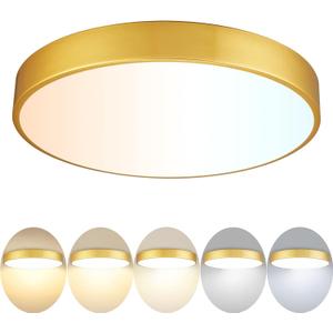 Gold LED Ceiling Light Fixture Flush Mount 15 inch 36W, Dimmable Light Fixtures Ceiling Mount LED, Modern Kitchen Lighting Fixtures for Bedroom, Bathroom, Living Room