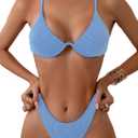 Fanuerg Women Underwire Triangle Bikini Spaghetti Strap Push Up Swimsuit Cheeky Two Piece Bathing Suit (Small, Dark Blue)