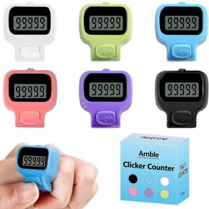 Amble Clicker Counter, Tally Counter, 6 Pack Electronic Finger Clicker for Knitting, Crochet, Stitch, Golf, Fishing, Lap, Goods Counting