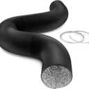 iPower Flexible 8 Inch 25 Feet Aluminum Ducting 4 Layer Protection Dryer Vent Hose for HVAC Heating Cooling Ventilation and Exhaust, 2 Clamps Included, Black