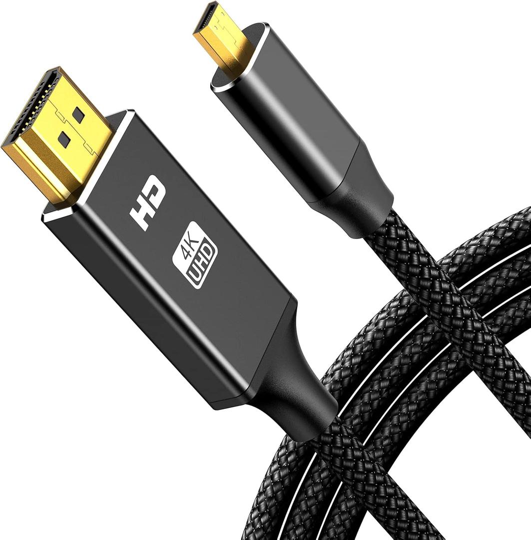 4K Micro HDMI to HDMI Male Cable Adapter, 4K@60Hz HDR Nylon Braid Cord for GoPro Hero, Zfc, RPi, A6000, A6300, Camera, Video Capture Card, Black 6FT