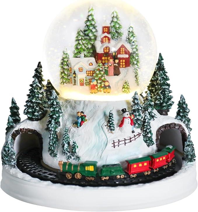 MUMTOP Christmas Snow Globes, Automatic Train Snow Globes with Musical Battery Operated LED Lights Glittering Music Water Globe Winter for Holiday Home Indoor Christmas Decor