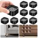 Hnndlra 8 Pack Furniture Risers Adjustable Bed Risers Heavy Duty Lifts Height 1 or 2 Inch, Square Stackable Bed Risers 1 or 2 Inch for Desk Leg Table Couch Sofa Chair Bed Frame Legs Dorm, Black