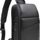 BASICPOWER Sling Bag for Men Women, Shoulder Crossbody Backpack with USB Port, Anti-theft Chest Bag for Business Travel Daily (Black)