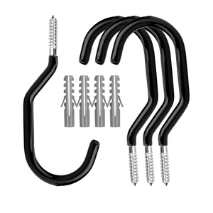 4 Pack Heavy Duty Bike Hooks - Screw in Bike Hangers for Garage Ceiling and Wall - Bicycle Storage and Hanging Wall Mount Hanger Black