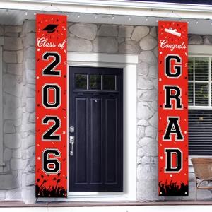 2026 Graduation Decorations, Graduation Banner Class of 2026, Hanging Congratulations/Congrats Grad Banner for Door and Porch, Party Decor - Red