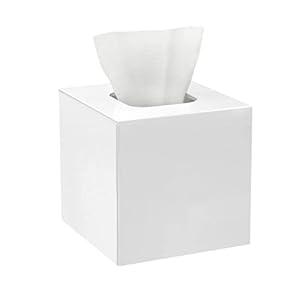 HBlife Facial Tissue Dispenser Box Cover Square White Acrylic Mask Case Holder with Magnetic Bottom, Dryer Sheet Holder for Car, Bathroom, Laundry, Office, Counter and Table, 5.51 x 5.51 x 5.91 Inch