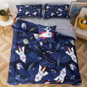 qjmiaofang Kids Space Comforter Set Twin Size 6Pieces Galaxy Rocket Bedding Sets for Boys Teens Bed in A Bag with Star Sheets Soft Microfiber 3D Planets Astronaut Printed Home Decor with Pillowcases