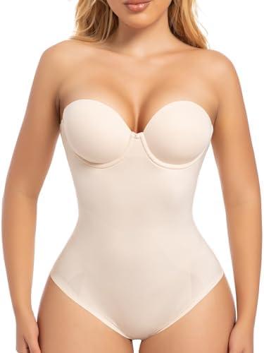 Slimers Strapless Shapewear Seamless Bodysuit - Tummy Control Sculpt Body Shaper : Removable Straps Butt Lifting Shapewear Beige XXL