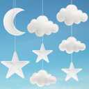 Ayfjovs 8pcs 3D Hanging Cloud Set with Moon and Stars for Ceiling Decor, Felt Artificial Ceiling Clouds for Art Stage Wedding Nursery Children Room Party Baby Shower Cloud Props