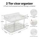 2 Tier Bathroom Storage Organizer with Dividers, Multi-Purpose Clear Under Sink Organizers and Storage Pull Out Cabinet Organizer for Bathroom Kitchen Pantry Storage (1PCS, 8inch)