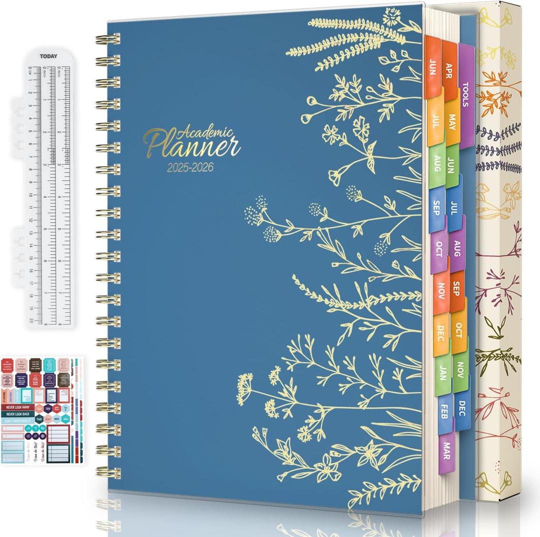 Jun 2025-Dec 2026 Academic Monthly Weekly Daily Planner for School, 19 Months Calendar 25-26 Planning Book with Colorful Tabs, 8.5" x 11" Mid Year College Organizer for Student Teacher (Blue)