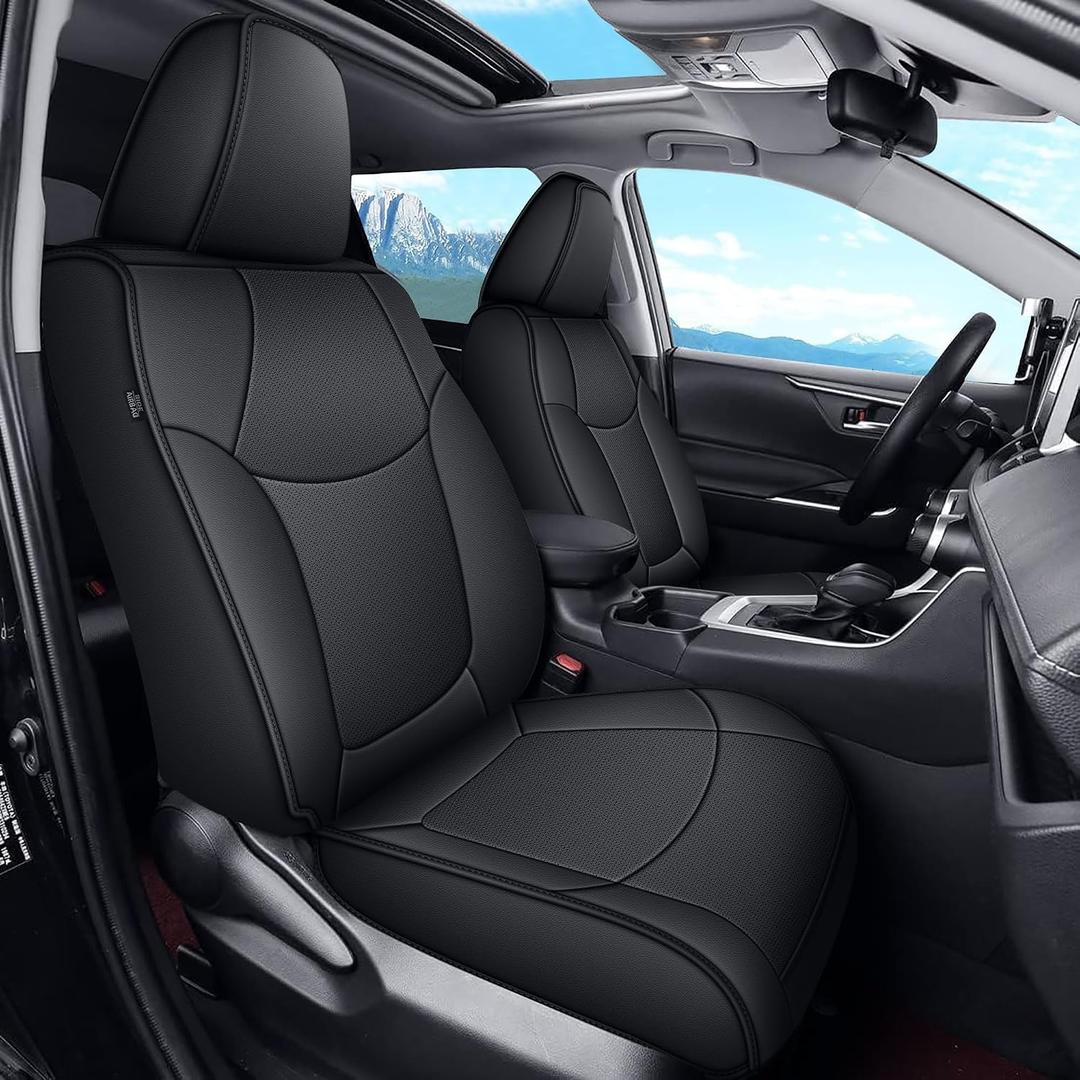 IKABEVEM Seat Covers Full Set Custom Fit for Toyota RAV4 2019-2025: Waterproof Faux Leather Seat Cushion 2 Row 5 Seats Auto Protectors(Black, Full Set)