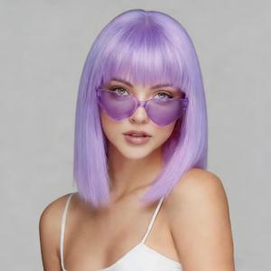 SUKRI Light Purple Bob Wig with Bangs Straight Bob Wigs for Women Lavender Purple Short Bob Wigs 12Inch Synthetic Wig Colorful Hair for Daily Use Daily Party Cosplay