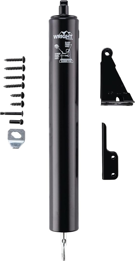 Wright Products Heavy-Duty Pneumatic Storm Door Closer  Durable, Adjustable, Quiet-Closing with Hold-Open Feature (Transitional, Black) (One Size)