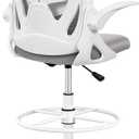 Primy Ergonomic Drafting Chair with Flip-up Armrests Tall Office Chair for Standing Desk Comfortable Desk Chair with Adjustable Footrest Ring and Lumbar Support in Gray Perfect for Home and Office Use (934-Z, Grey)