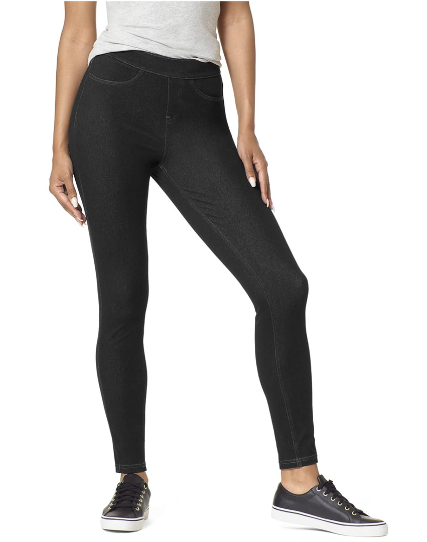 HUE Women's Essential Denim Leggings with Pockets Curvy Fit Pull On Pants, XL
