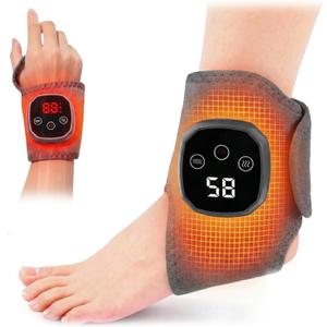 Cordless Foot Massager with Heat, Adjustable Heated Ankle Wrap, 4 High Heat Levels, 3 Strong Vibration Modes, Long Battery Life, Quiet Wireless Heating Pad for Pain Relief, Plantar Fasciitis, Gray