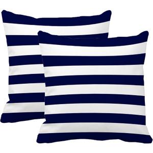 Leaveland Retro Navy Blue Stripe 20x20 Inch Set of 2 Cotton Polyester Square Throw Pillow Case Decorative Durable Cushion Slipcover Home Decor Sofa Porch Standard Size Accent Pillowcase Encasement