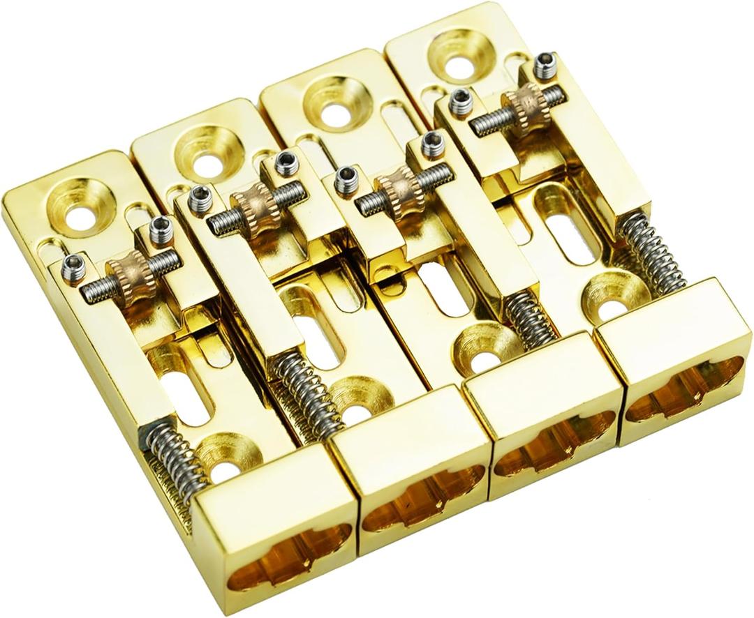 Guyker Individual Roller Bass Bridge for 4 String Electric Bass Replacement Part GB111 (4 Piece, Gold)