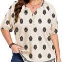 ForHailey Women's Plus Size Short Sleeve Summer Tops Casual Button Down V Neck Blouses Floral Clothing Trendy